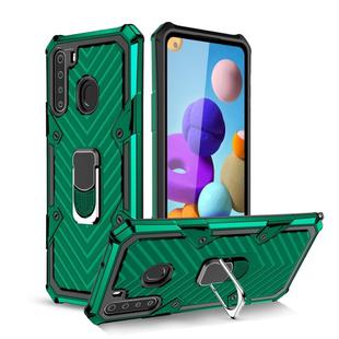 For Samsung Galaxy A21 Cool Armor PC + TPU Shockproof Case with 360 Degree Rotation Ring Holder(Dark Green)