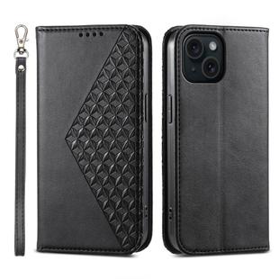 For iPhone 15 Cubic Grid Calf Texture Magnetic Leather Phone Case(Black)
