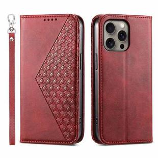 For iPhone 16 Pro Max Cubic Grid Calf Texture Magnetic Leather Phone Case(Red)