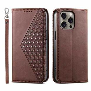 For iPhone 16 Pro Max Cubic Grid Calf Texture Magnetic Leather Phone Case(Brown)