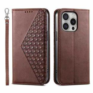 For iPhone 16 Pro Cubic Grid Calf Texture Magnetic Leather Phone Case(Brown)