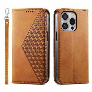 For iPhone 16 Pro Cubic Grid Calf Texture Magnetic Leather Phone Case(Yellow)