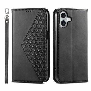 For iPhone 16 Plus Cubic Grid Calf Texture Magnetic Leather Phone Case(Black)