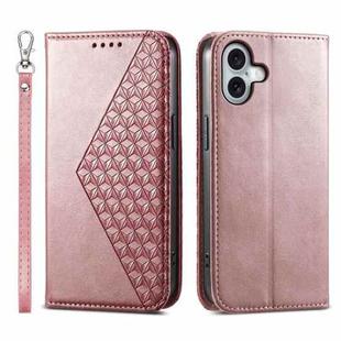 For iPhone 16 Plus Cubic Grid Calf Texture Magnetic Leather Phone Case(Rose Gold)