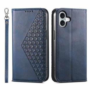 For iPhone 16 Plus Cubic Grid Calf Texture Magnetic Leather Phone Case(Blue)