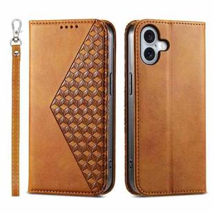 For iPhone 16 Plus Cubic Grid Calf Texture Magnetic Leather Phone Case(Yellow)