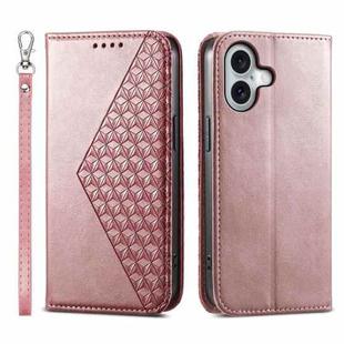 For iPhone 16 Cubic Grid Calf Texture Magnetic Leather Phone Case(Rose Gold)