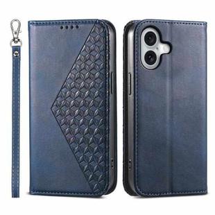 For iPhone 16 Cubic Grid Calf Texture Magnetic Leather Phone Case(Blue)