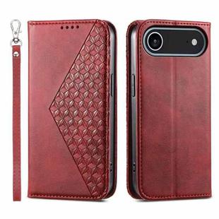 For iPhone 17 Air Cubic Grid Calf Texture Magnetic Leather Phone Case(Red)
