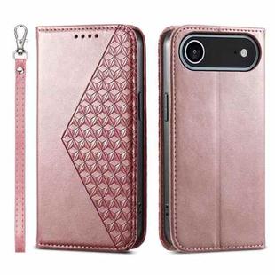 For iPhone 17 Air Cubic Grid Calf Texture Magnetic Leather Phone Case(Rose Gold)