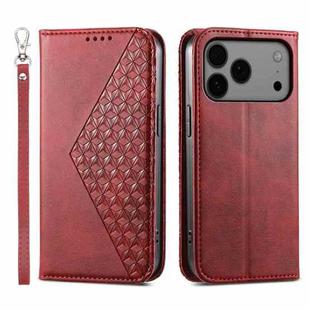 For iPhone 17 Pro Max Cubic Grid Calf Texture Magnetic Leather Phone Case(Red)