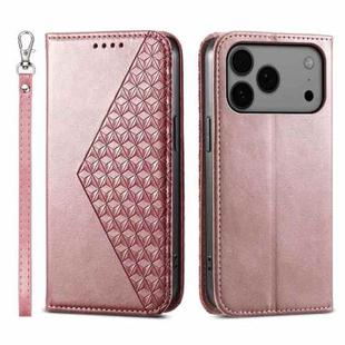 For iPhone 17 Pro Max Cubic Grid Calf Texture Magnetic Leather Phone Case(Rose Gold)
