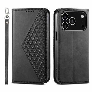 For iPhone 17 Pro Cubic Grid Calf Texture Magnetic Leather Phone Case(Black)