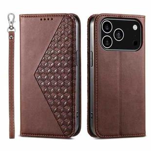 For iPhone 17 Pro Cubic Grid Calf Texture Magnetic Leather Phone Case(Brown)