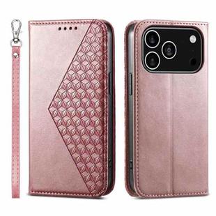 For iPhone 17 Pro Cubic Grid Calf Texture Magnetic Leather Phone Case(Rose Gold)