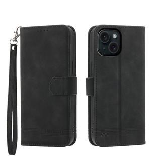 For iPhone 15 Dierfeng Dream Line TPU + PU Leather Phone Case(Black)