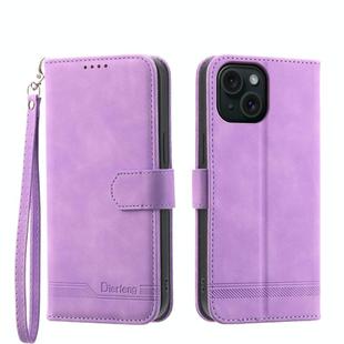For iPhone 15 Dierfeng Dream Line TPU + PU Leather Phone Case(Purple)