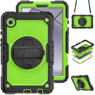 For Samsung Galaxy Tab A9 Silicone + PC Tablet Case with Shoulder Strap(Black+Yellow Green)