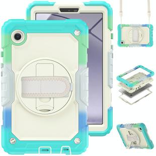 For Samsung Galaxy Tab A9 Silicone + PC Tablet Case with Shoulder Strap(Camouflage Light Blue)