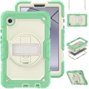 For Samsung Galaxy Tab A9 Silicone + PC Tablet Case with Shoulder Strap(Light Green)