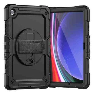 For Samsung Galaxy Tab A9+ Silicone + PC Tablet Case with Shoulder Strap(Black)