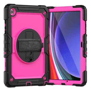 For Samsung Galaxy Tab A9+ Silicone + PC Tablet Case with Shoulder Strap(Black+Rose Red)