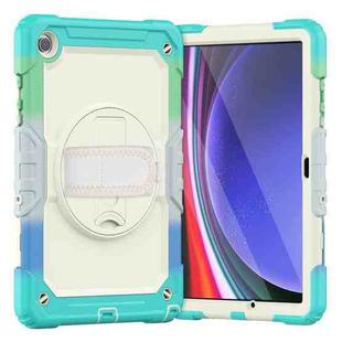 For Samsung Galaxy Tab A9+ Silicone + PC Tablet Case with Shoulder Strap(Camouflage Light Blue)