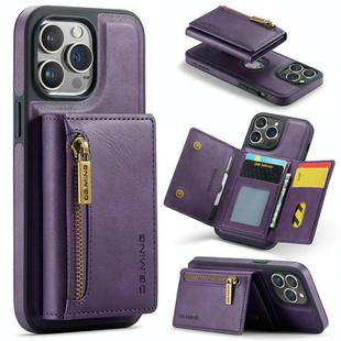 For iPhone 14 Pro Max DG.MING M5 Series Zip RFID Multi Card Detachable Leather Phone Case(Purple)
