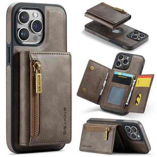 For iPhone 15 Pro DG.MING M5 Series Zip RFID Multi Card Detachable Leather Phone Case(Coffee)