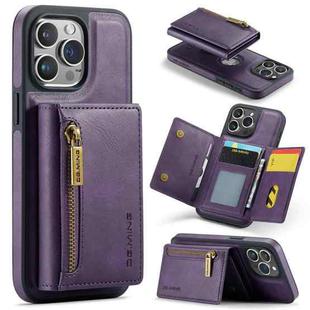 For iPhone 15 Pro DG.MING M5 Series Zip RFID Multi Card Detachable Leather Phone Case(Purple)