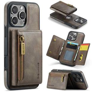 For iPhone 16 Pro Max DG.MING M5 Series Zip RFID Multi Card Detachable Leather Phone Case(Coffee)