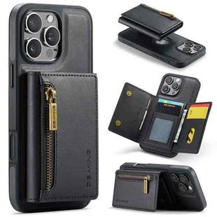 For iPhone 16 Pro DG.MING M5 Series Zip RFID Multi Card Detachable Leather Phone Case(Black)