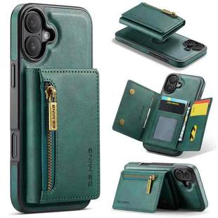 For iPhone 16 Plus DG.MING M5 Series Zip RFID Multi Card Detachable Leather Phone Case(Green)