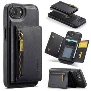 For iPhone 16e DG.MING M5 Series Zip RFID Multi Card Detachable Leather Phone Case(Black)