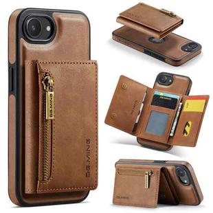 For iPhone 16e DG.MING M5 Series Zip RFID Multi Card Detachable Leather Phone Case(Brown)