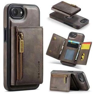 For iPhone 16e DG.MING M5 Series Zip RFID Multi Card Detachable Leather Phone Case(Coffee)