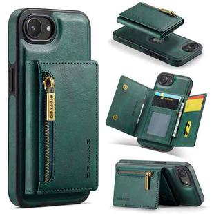 For iPhone 16e DG.MING M5 Series Zip RFID Multi Card Detachable Leather Phone Case(Green)