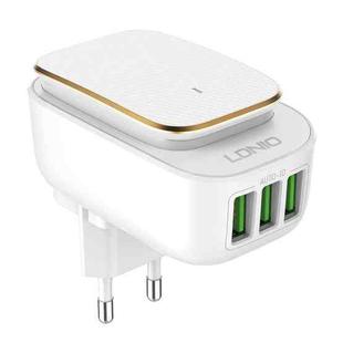 LDNIO A3305 3.4A 3 USB Interfaces Travel Charger Mobile Phone Charger, Support Touch LED Night Light, with 8 Pin Data  Cable, EU Plug