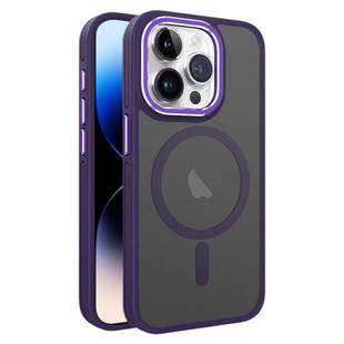 For iPhone 14 Pro Max Two-color Frosted MagSafe Magnetic Phone Case(Purple)