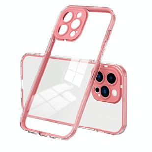 For iPhone 15 Pro 3 in 1 Clear TPU Color PC Frame Phone Case(Pink)