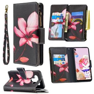 For LG K51 Colored Drawing Pattern Zipper Horizontal Flip Leather Case with Holder & Card Slots & Wallet(Lotus)