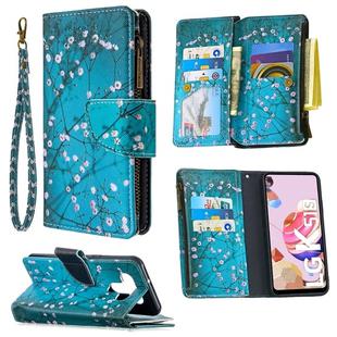 For LG K51 Colored Drawing Pattern Zipper Horizontal Flip Leather Case with Holder & Card Slots & Wallet(Plum Blossom)