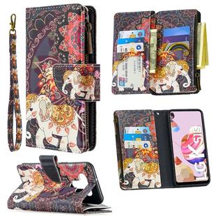 For LG K51 Colored Drawing Pattern Zipper Horizontal Flip Leather Case with Holder & Card Slots & Wallet(Flower Elephants)