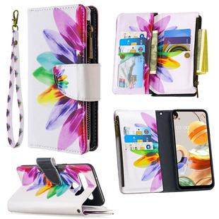 For LG K61 Colored Drawing Pattern Zipper Horizontal Flip Leather Case with Holder & Card Slots & Wallet(Sun Flower)