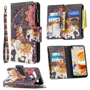 For LG K61 Colored Drawing Pattern Zipper Horizontal Flip Leather Case with Holder & Card Slots & Wallet(Flower Elephants)