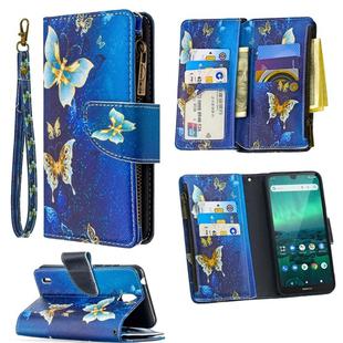 For Nokia 1.3 Colored Drawing Pattern Zipper Horizontal Flip Leather Case with Holder & Card Slots & Wallet(Gold Butterfly)