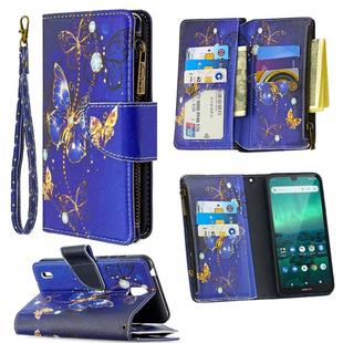 For Nokia 1.3 Colored Drawing Pattern Zipper Horizontal Flip Leather Case with Holder & Card Slots & Wallet(Purple Butterfly)