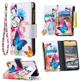 For Nokia 5.3 Colored Drawing Pattern Zipper Horizontal Flip Leather Case with Holder & Card Slots & Wallet(Two Butterflies)