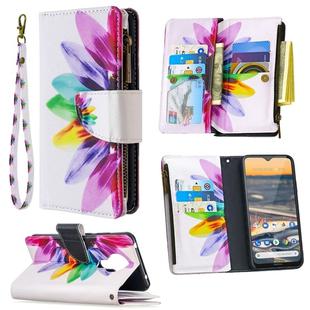 For Nokia 5.3 Colored Drawing Pattern Zipper Horizontal Flip Leather Case with Holder & Card Slots & Wallet(Sun Flower)