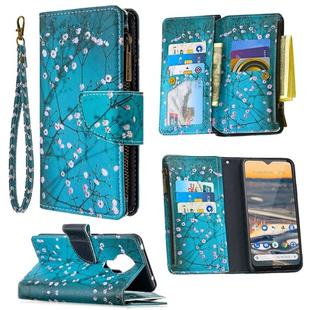 For Nokia 5.3 Colored Drawing Pattern Zipper Horizontal Flip Leather Case with Holder & Card Slots & Wallet(Plum Blossom)